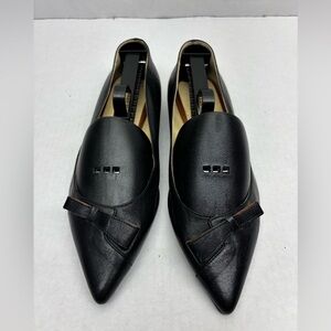 Sarah Flint Black Pointed Toe Slip-On Flats with Bow Accent, SZ 38 EU, box 19